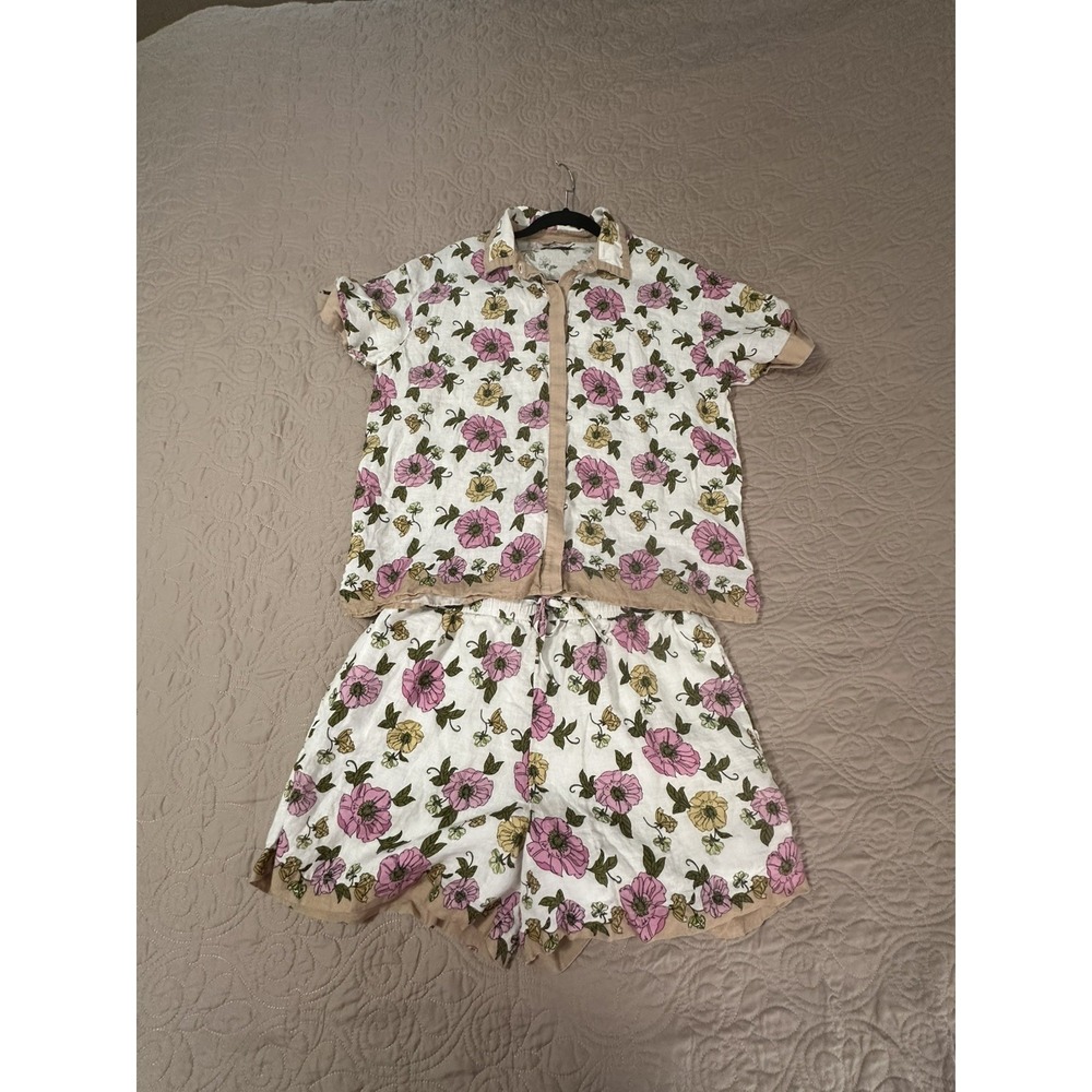 Vineyardβ Vines Women's Floral Botanical Linen Shirt/short Set Size Large